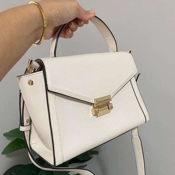 Michael Kors Whitney Medium Leather Satchel in white - Picture 2 of 10